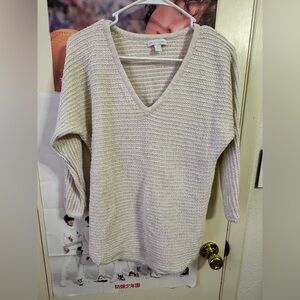 New York & Company Cream V-Neck Sweater